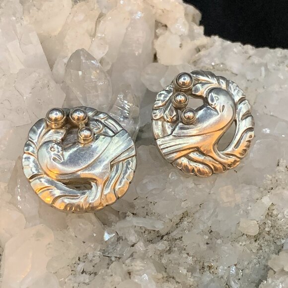 Georg Jensen Denmark Midnight Blossom No 66 Dove Sterling Silver Vtg Earrings - Picture 6 of 11